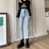 Осенние джинсы, штаны, синий весенний карандаш, в обтяжку, 2024 года, новая коллекция, высокая талия