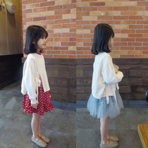 Foreign trade Korean childrens clothing 19 autumn and winter temperament rice apricot side strap corrugated knitted girl pullover sweater blouse