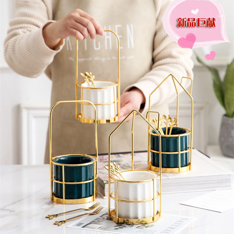 Nordic Light Lavish Home Stainless Steel Fruit Fork Suit Stirring Spoon Containing Jar Swing Piece Living Room Lower Afternoon Tea Pen Holder