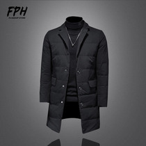 2021 new trends handsome and casual tooling light thin black big code down clothes male winter medium long truffle thickened