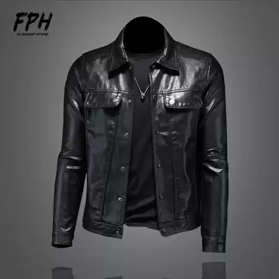 Retro motorcycle leather jacket men slim 2021 new spring and autumn casual overalls men's leather jacket trend handsome
