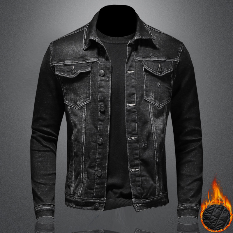 Men's tooling denim jacket plus velvet thick Korean version 2019 winter new trend casual denim jacket male