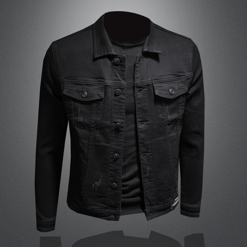 Denim jacket men slim jacket embroidered denim jacket European and American black jacket embroidered Harley motorcycle suit