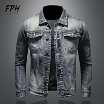 European station venom large size casual denim jacket mens spring and autumn Korean trend fried street overwear denim jacket men