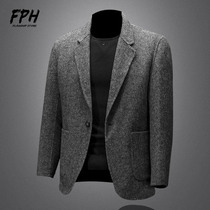 Mens wool suit jacket trendy 2021 new body wool bifacial hair The big coat man short English Inn wind