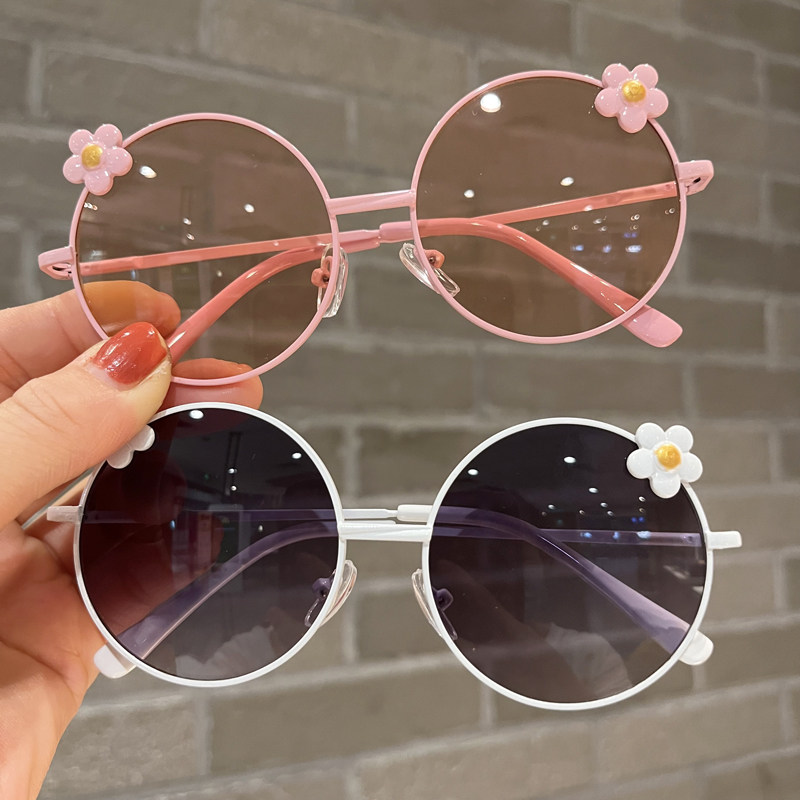 Girl Sunglasses Fashion Metal Frame Ocean Gas Female Baby Sunglasses Cute Flowers Children Glasses Walk Show Matching Tide-Taobao