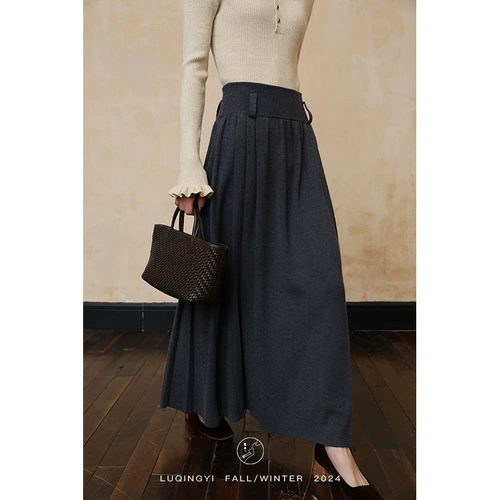 Оригинальная трикотажная зимняя юбка в складку, свободный крой, А-силуэт