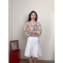 Lu Qingyi high-waisted skirt A word Korean version of ruffle solid color short skirt skirt womens summer thin wild skirt