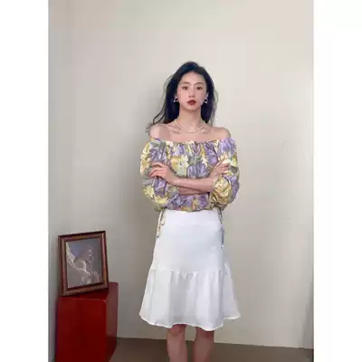 Lu Qing A high-waisted skirt A Korean ruffled solid color short skirt skirt women's summer slim Joker skirt