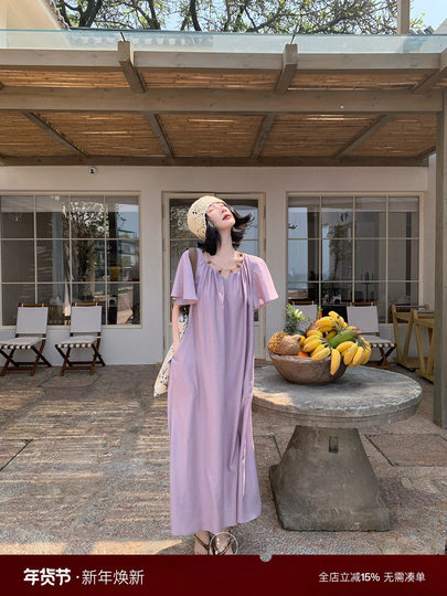 Lu Qingyi's Original [Rosary] French-Style Exquisite Acetate Dress, Summer Design with Ruffle Sleeves, Loose A-Line Skirt