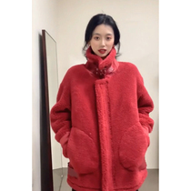 Lu Qingyi limited-time clearance womens winter new thickened loose temperament retro hairy motorcycle coat