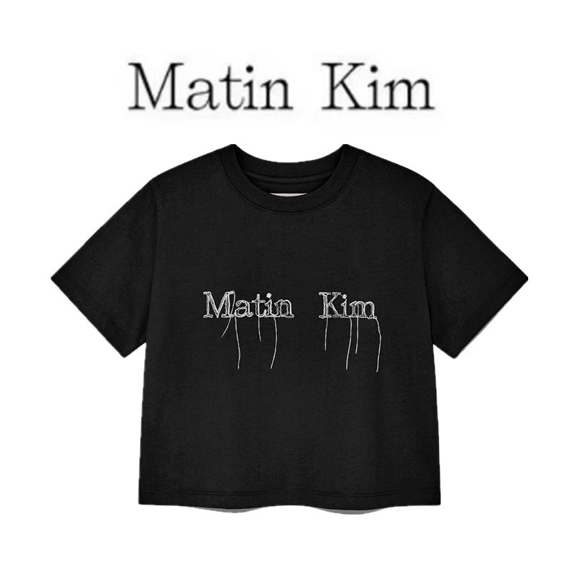 Korean Authentic Matin Kim Short-Sleeved Summer Short T-Shirt with Round Neck and Letter Print, Streamlined Round Neck T-Shirt for Women