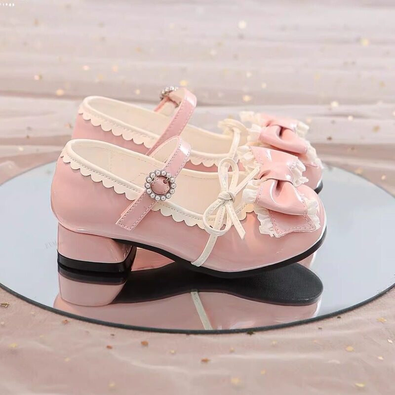 Genuine Leather Girls' Small Leather Shoes, Children's Shoes, Princess Shoes, 2025 Spring and Autumn New Style, Little Girls' High-Heeled Shoes, Single Shoes, Lolita Style