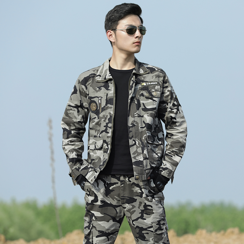 Pure Cotton Black White Grey Army Fan Camouflay Suit Men's Special Soldiers Combat Training Wear and Labor Wear Resistant Labor Work Clothes Autumn