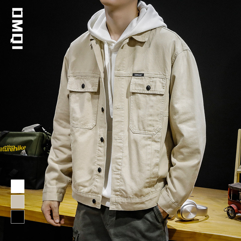 Spring and autumn Leisure turnover Flying Tooling Jacket Spring Denim Jacket Male Loose large size for winter Cavet Thickened Tide