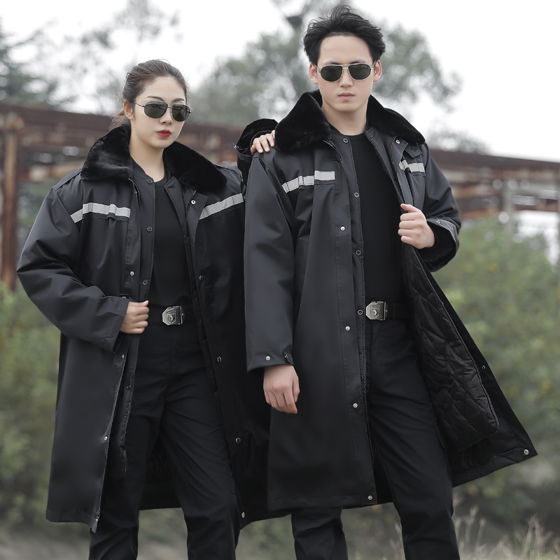 Military cotton coat thickened with long version of anti-frigid winter duty work cotton clothing Reflective Strips Multifunction Security Coat