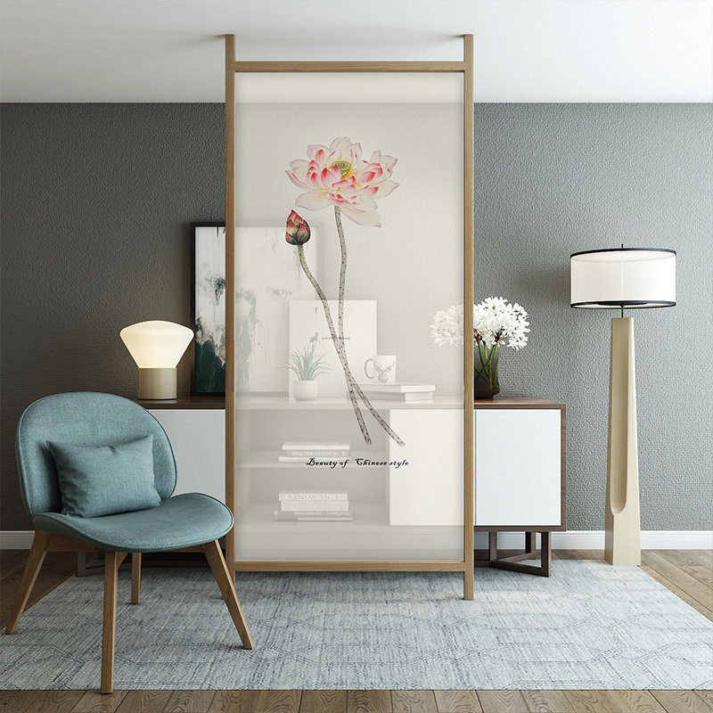 Simple modern screen partition Living room entrance Fabric study Office solid wood block household standing lotus