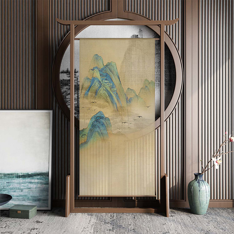 New Chinese style screen partition living room entrance Zen classical wood translucent simple seat screen mountain water mobile home