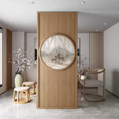 New Chinese screen partition living room covers home solid wood porch bedroom fabric small apartment simple modern