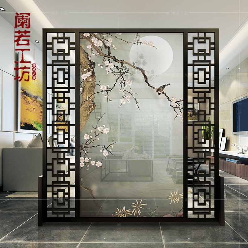 New Chinese screen partition living room solid wood porch bedroom shelter home Modern simple Office Mobile into the home