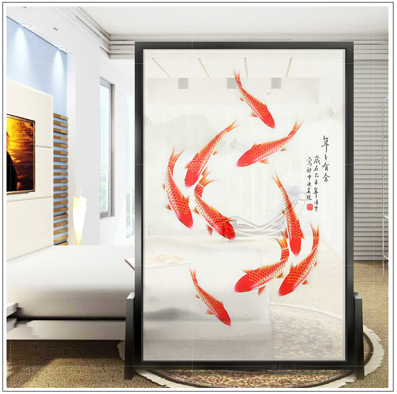 Mới Trung Quốc phong cách màn hình phân vùng phòng khách thời trang hiên nhà gỗ rắn rỗng chín cá hình màn hình cổ điển chỗ ngồi phòng ngủ di động - Màn hình / Cửa sổ vách ngăn trang trí cầu thang