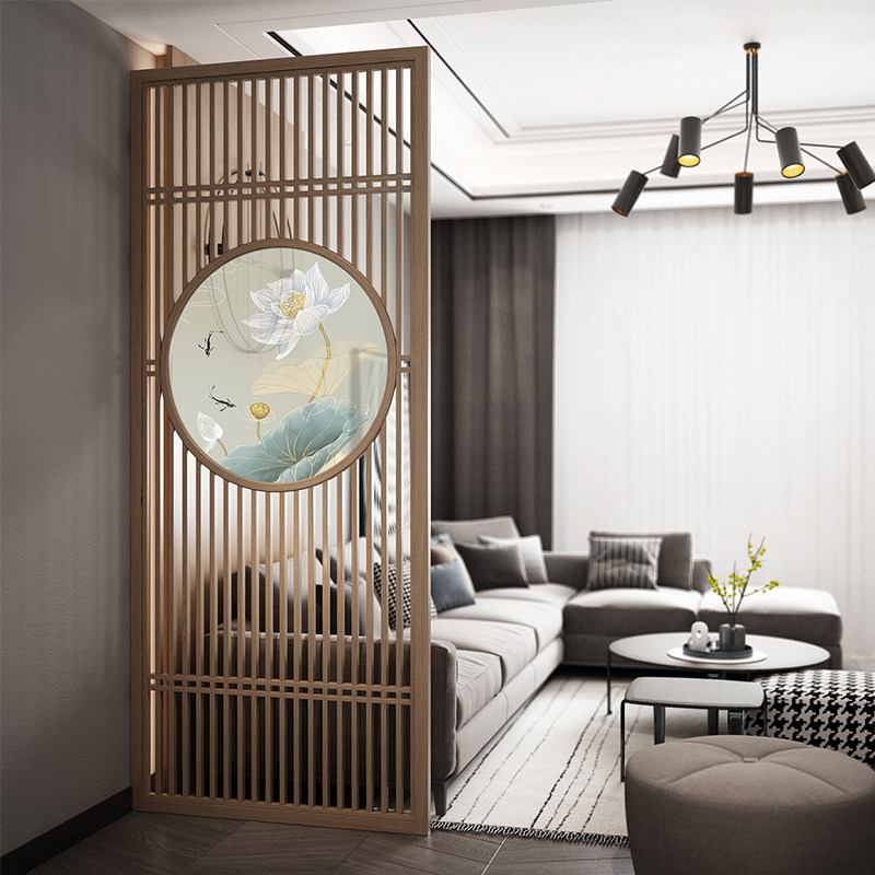 The new Chinese-style screen cuts off the living room entrance entrance into the bedroom to block the home modern simple grille solid wood seat screen