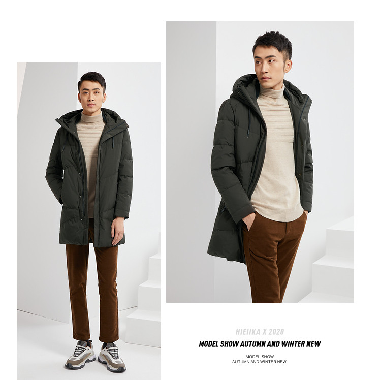 海一家 保暖有型连帽中长款羽绒服外套 图6