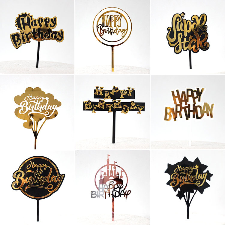 Baking cake decorated Black Gold and Platinum double - deck HB Happy Birthday Cake Decoration Link