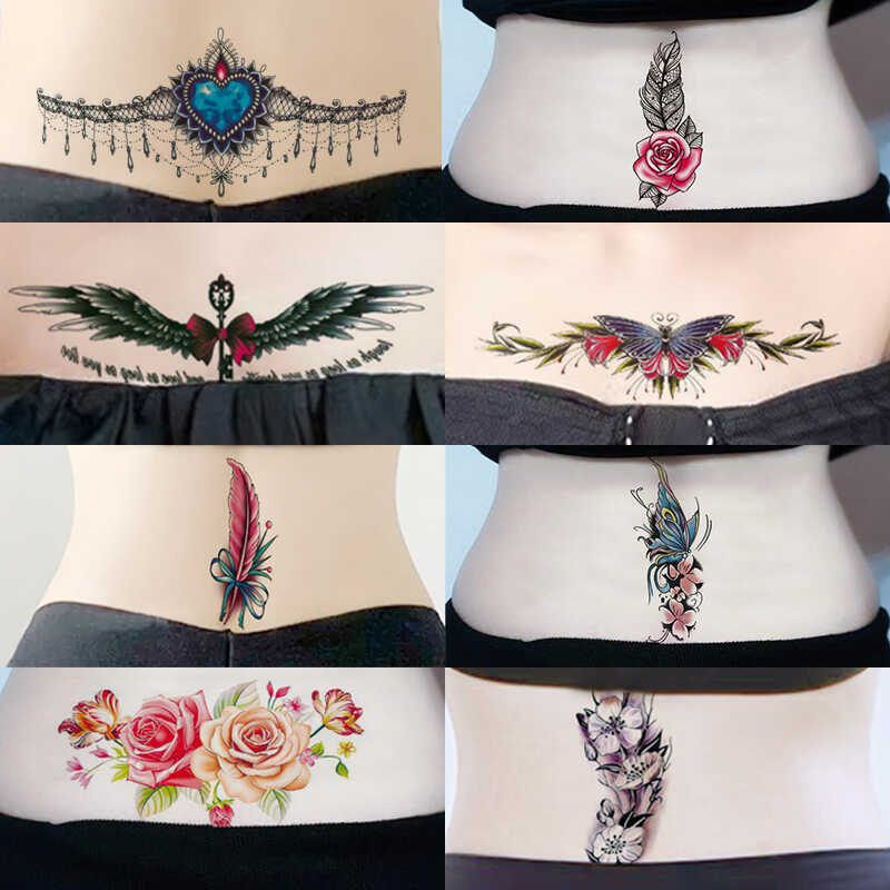 New Caesarean Section Scar Cover Tattoo Stickers for the Belly, Rose Flower, Butterfly, Feather, Waterproof, Long-Lasting, Sexy, High-End for Women
