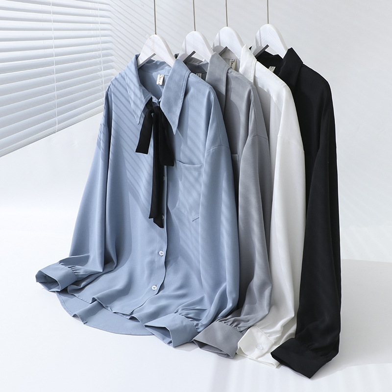 Fat Sister's 2022 Spring and Autumn New Style Plus-Size Shirt That Covers the Body, Large Size Loose Bow Tie Shirt for Women, Trendy 100kg