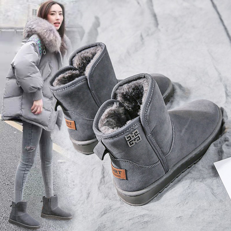 Leather snow boots women's winter 2021 new all-match plus velvet thickened non-slip warm cotton shoes snow cotton
