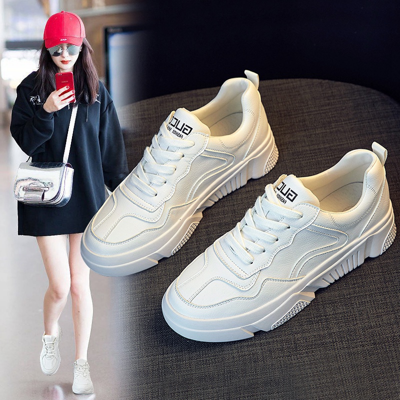 Tide brand leather white shoes women's 2021 spring new fashion casual Korean version of sports shoes women's shoes