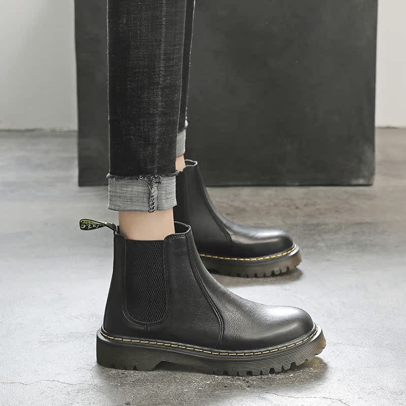 2021 autumn and winter new leather Chelsea short boots women's all-match plus velvet cotton shoes Martin boots women's British style