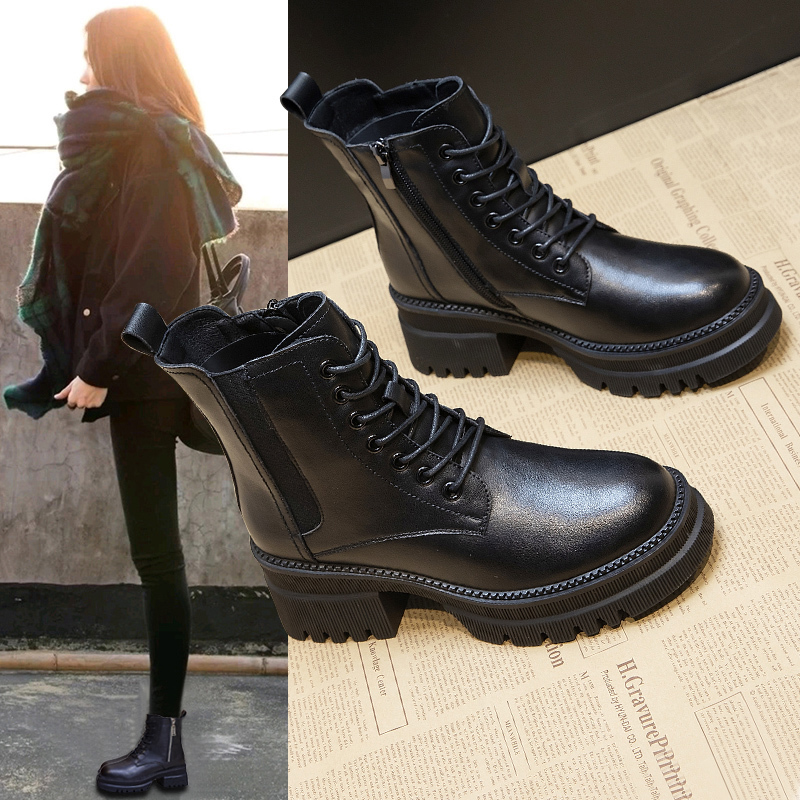 Leather Martin boots female British style single boots 2021 new winter thick-soled thick-heeled short boots all-match boots