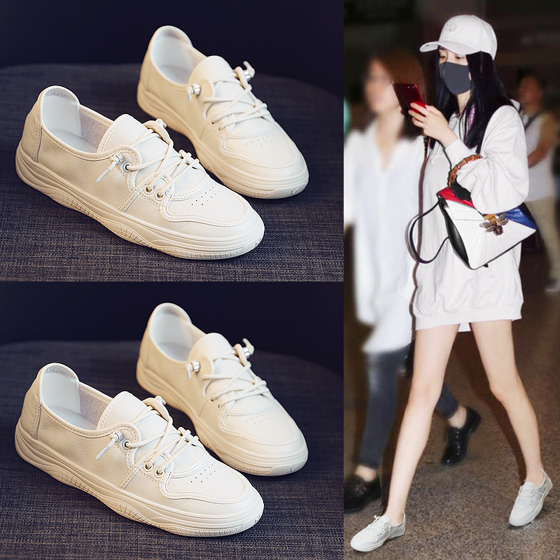 Boomer net red genuine leather small white shoes women 2022 new spring Korean version 100 lap breathable one foot foot flat single shoe