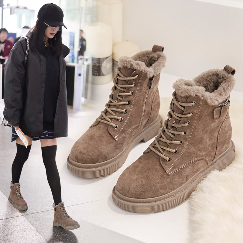 Real leather snow ground boots female fur integrated winter plus suede thickened waterproof anti-slip thick bottom warm cotton shoes