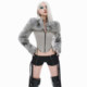 KLIOU fashionable futuristic gray street-style plush patchwork zipper jacket for women slimming high waist versatile short top