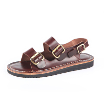 Youth leather casual vintage sandals metal buckle thick soled summer Cowhide sandals outside wearing sandals slippers men