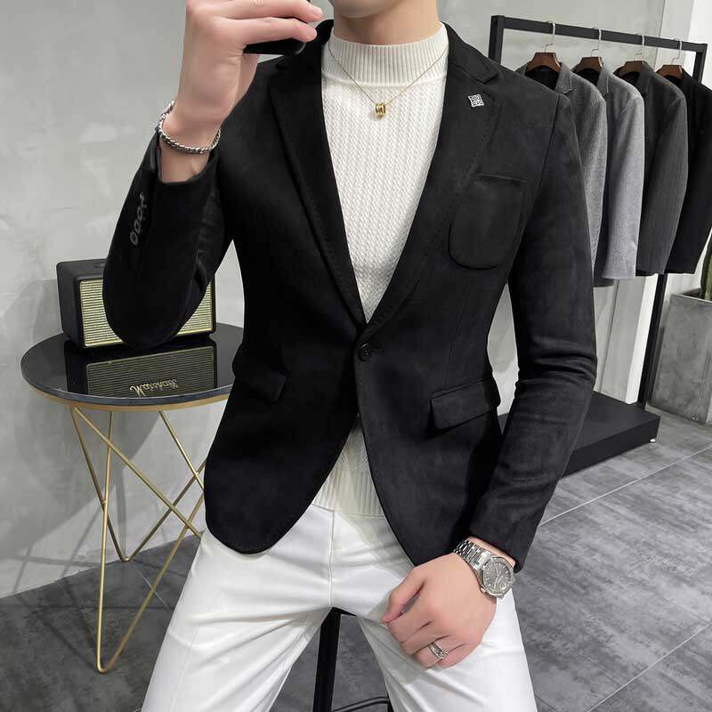 Advanced Senses Fashion Trends Suede Suede Casual Blouse Male Suit Youth Korean Version Swarm Suit Casual Handsome