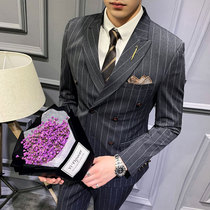 Double-breasted new suit mens suit casual business wedding suit three-piece youth Korean version of slim handsome tide