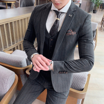 Spring handsome suit mens suit youth Korean version of self-cultivation trend students leisure business professional dress three-piece set