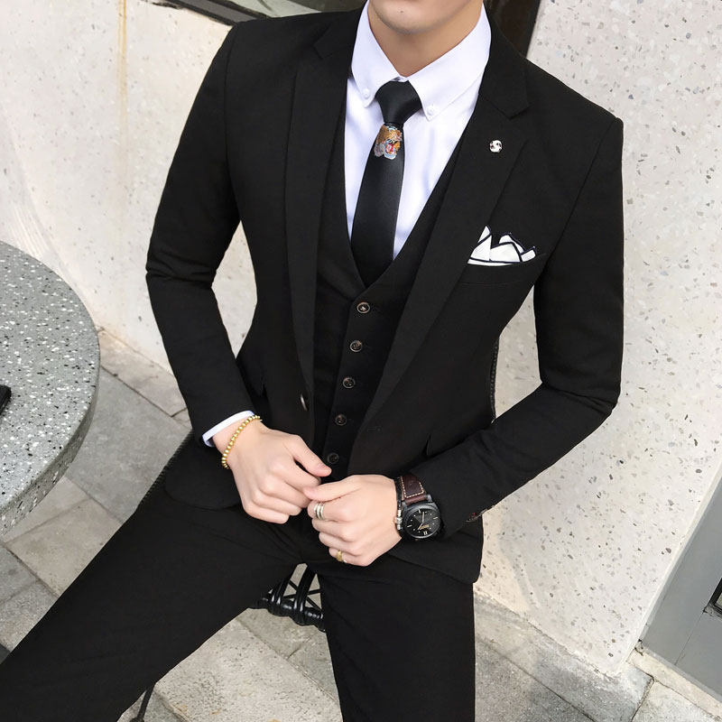 2020 Fall new Black West suit Men's suit Youth Korean version Trend to fix a set of handsome suits Three sets