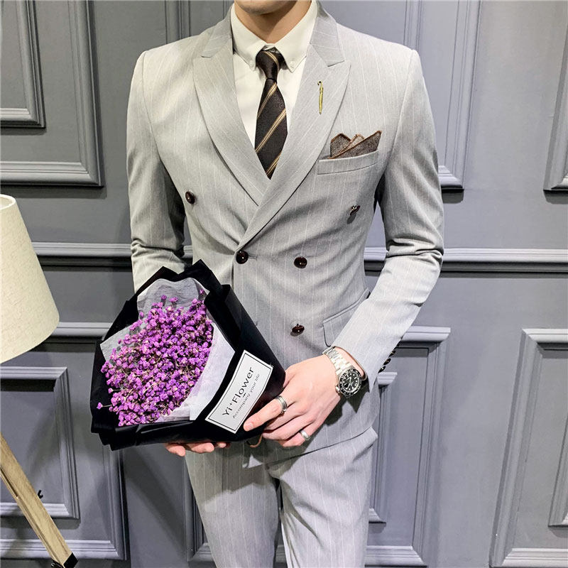 Striped new suit men's suit casual business professional formal suit youth Korean version of a handsome suit trendy