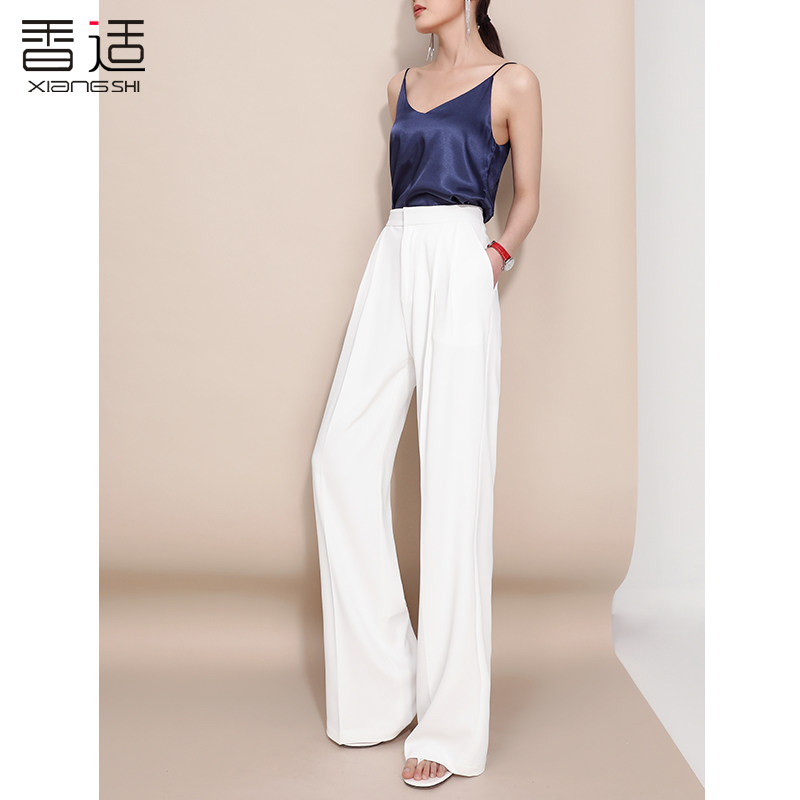 Fragrant white pituitary broadlegged pants female spring autumn summer new high waist cloud Dot loose Western-fitting pants with slim drag and long pants