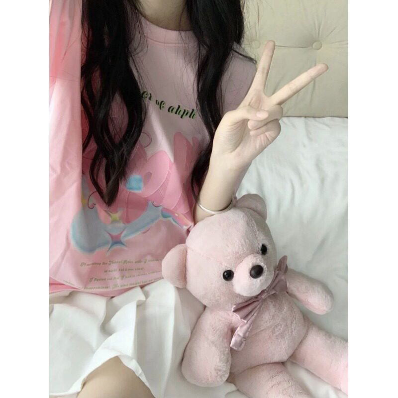 Pink t-shirt white short dress Two set of small fresh clear pure sweet and small child Teenage Girl's Aging Foreign Suit Dress
