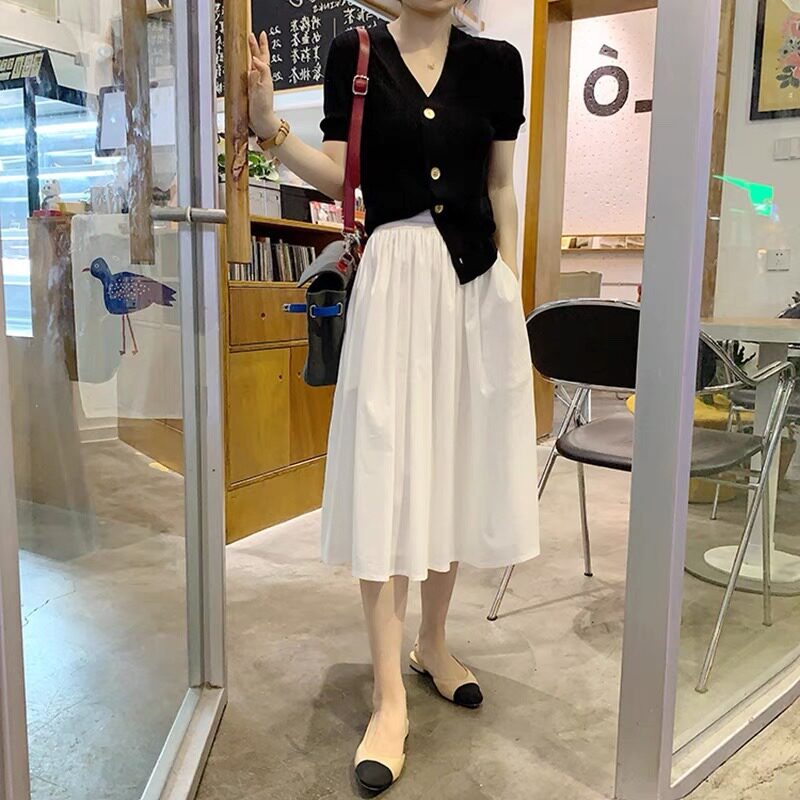 Lukewarm Herben Wind Light Warm Temperament Attendant Net Red Salt Teal Fried Street Advanced Sensation Salt-sweet Sweet Dress Suit Summer