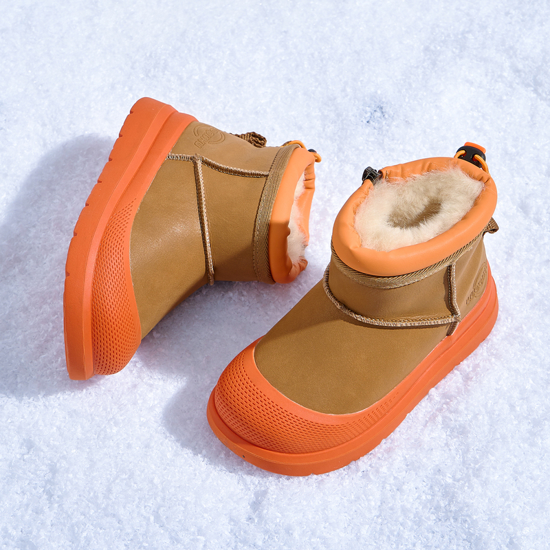 Children's Snow Boots, Fur Integrated Kidsren's Shoes, Winter Waterproof and Non-Slip Shoes for Boys and Girls, Pure Wool Warm Cotton Shoes