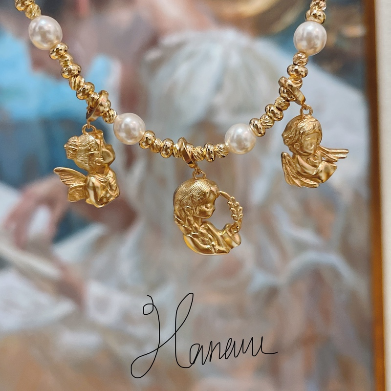 Guardian Angel Relief Universal Clasp Frosted Engraving Art Small Pendant Pearl Sterling Silver Gold-Plated Bracelet Necklace Guardian Angel Relief Universal Clasp Frosted Engraving Art Small Pendant Pearl Sterling Silver Gold-Plated Bracelet Necklace
