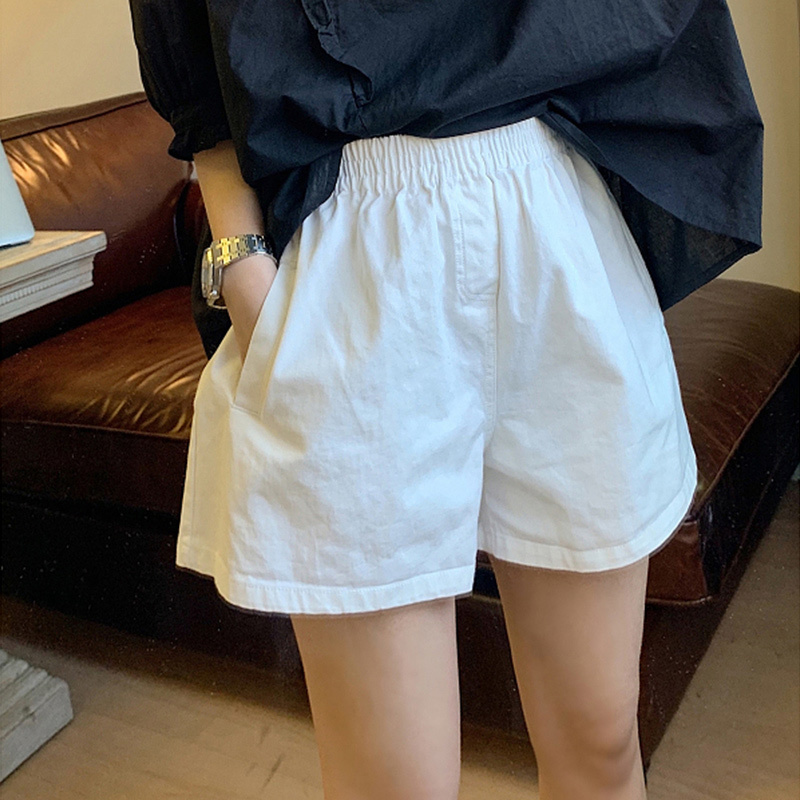 White Shorts for Women, Summer Thin Style, Casual Elastic Waist, Loose Fit, Suitable for Petite Figures, A-Line High-Waisted Wide-Leg Hot Pants