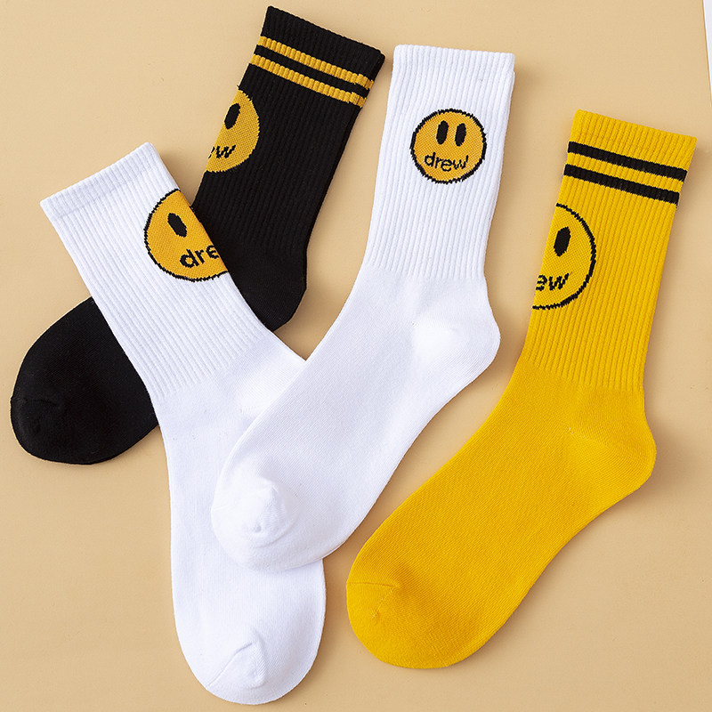 (Nick Socks) Blame creative smiley face socks pure color Justine Bieber in the same box Sox.